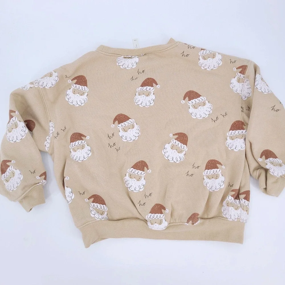 Rylee + Cru Santa Ho Ho Ho‎ Sweatshirt Sand Neutral Holiday Christmas 4-5Y
